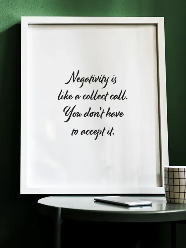 Negativity is like a collect call - You don’t have to accept it - Poster/Texttavla - Ramexempel