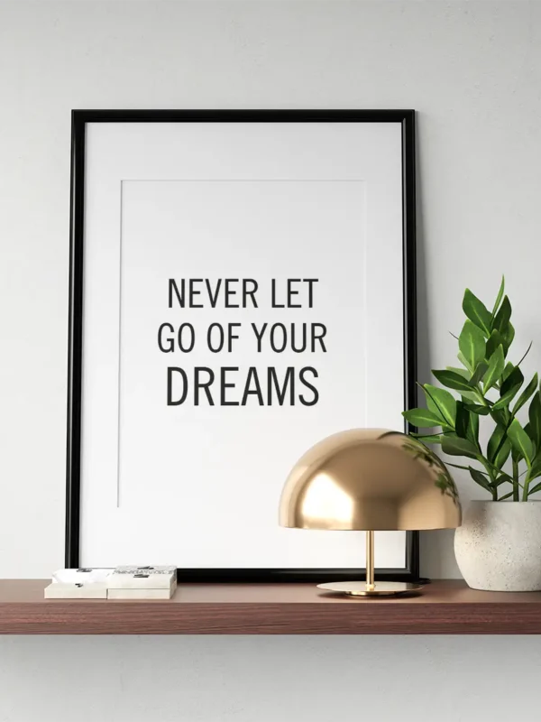 Never let go of your dreams - Poster/Texttavla - Ramexempel