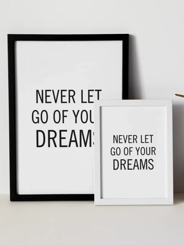 Never let go of your dreams - Poster/Texttavla - Ramexempel