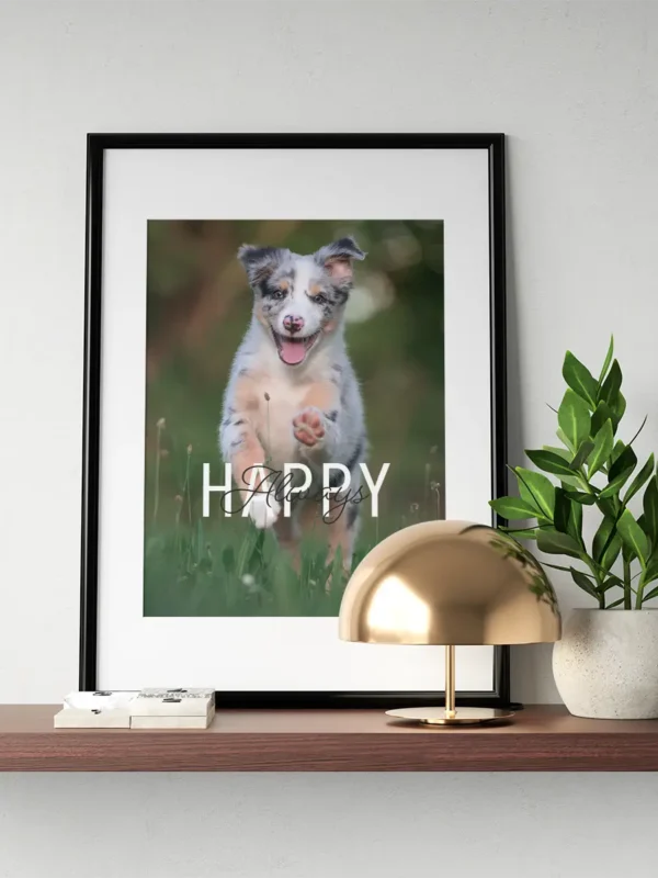 Always Happy - Inspirerande poster med en glad hund - Ramexempel