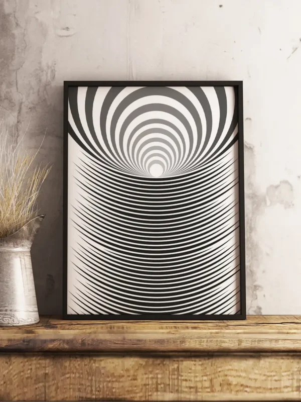 Whirlwind - Abstrakt psykedeliskt mönster i svartvitt - Poster - Ramexempel