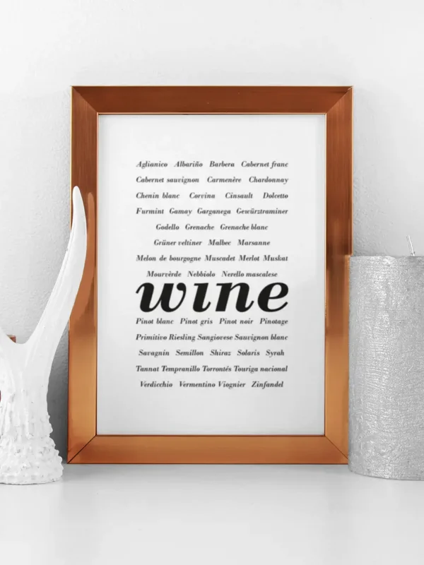 Wine - alla vinets druvsorter - poster - Ramexempel