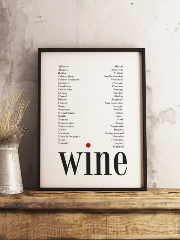 Wine - alla vinets druvsorter - poster - Ramexempel