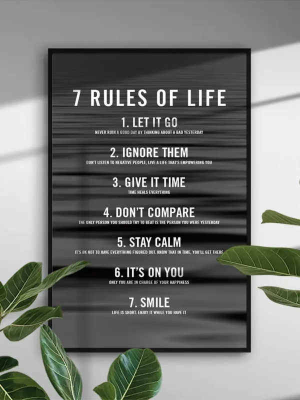 7 rules of life - poster - texttavla med svartvit bakgrund - Ramexempel