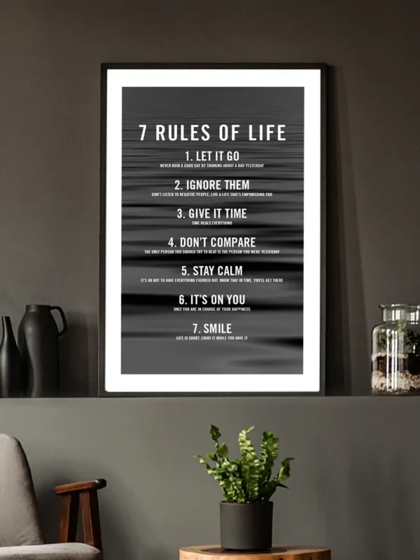 7 rules of life - poster - texttavla med svartvit bakgrund - Ramexempel