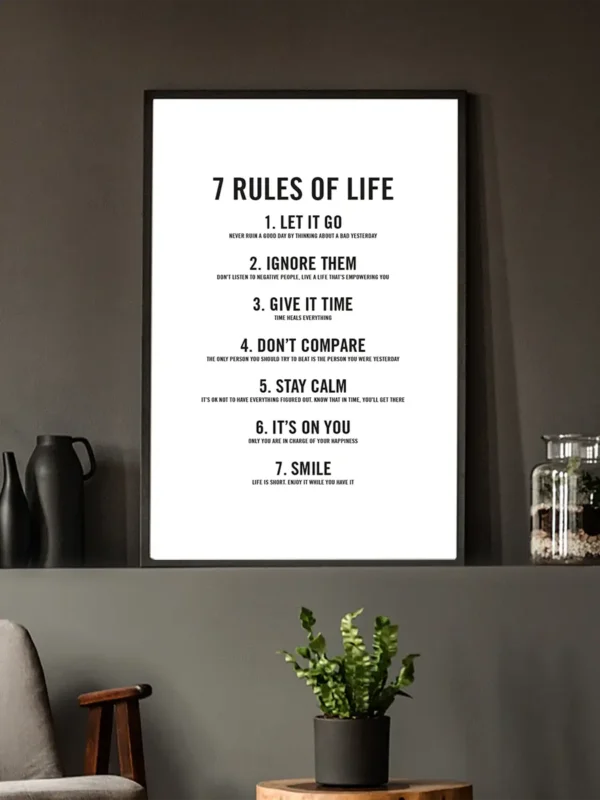7 rules of life - Poster. Texttavla med vit bakgrund - Ramexempel