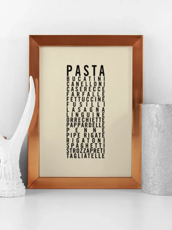 Texttavla: Pasta - Olika pastasorter - Poster - Ramexempel