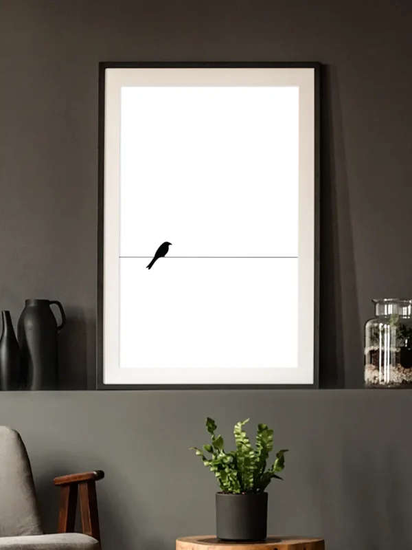 Fågel på ledning - Stiliserad grafisk bild - Poster - Ramexempel