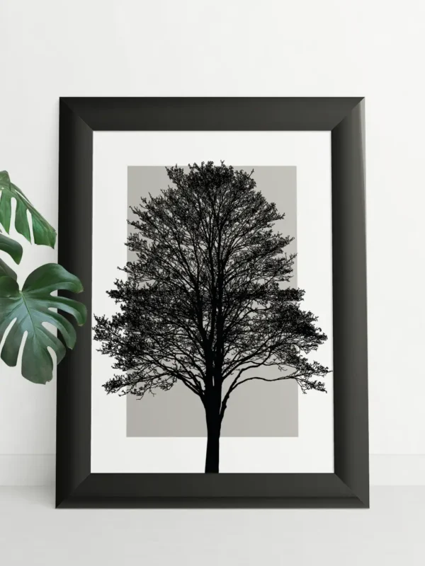Träd - Poster - svartvit siluett av ett träd - Ramexempel