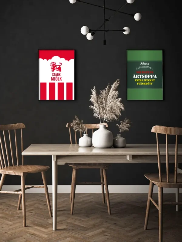 Soldatens Ärtsoppa - Knorr - och - Stark Mjölk - Poster - Ramexempel - Två olika grafiska tavlor