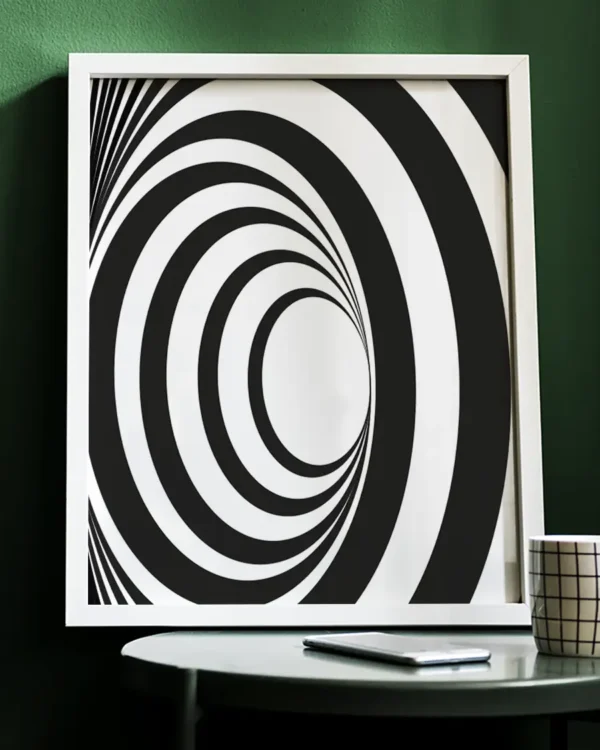 Psychedelic Circles - Svartvit grafisk poster - Poster - Ramexempel