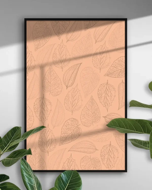 Stiliserade Löv - Persika - Grafisk poster - Ramexempel