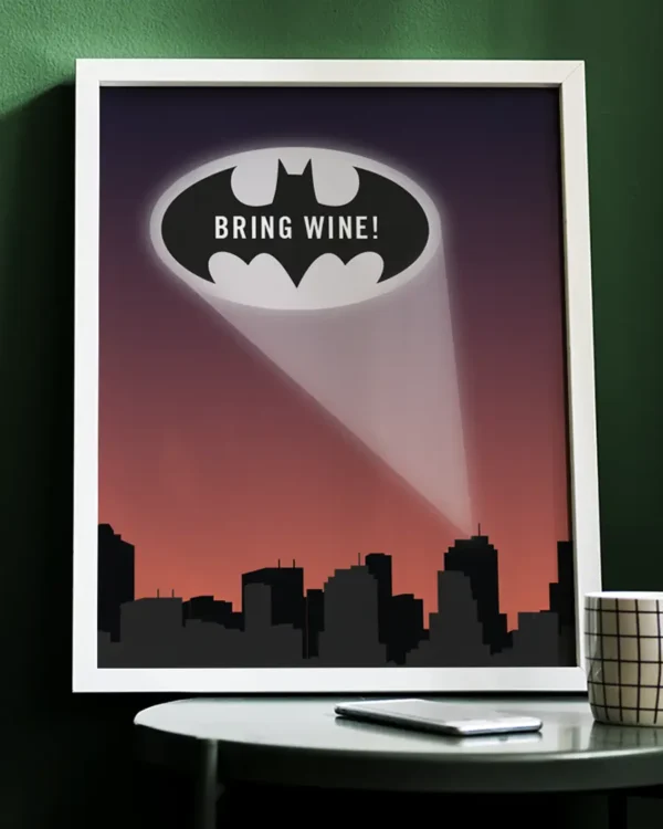 Batman Signal - Bring Wine - Grafisk Poster - Ramexempel