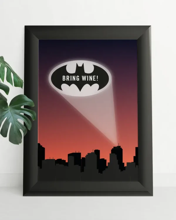 Batman Signal - Bring Wine - Grafisk Poster - Ramexempel