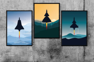 Saab 35 Draken, Saab 37 Viggen och Saab JAS 39 Gripen med tända efterbrännkammare - Ramexempel