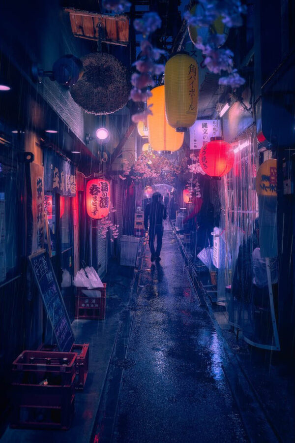 Tokyo Blue Rain - Poster - Fotografi