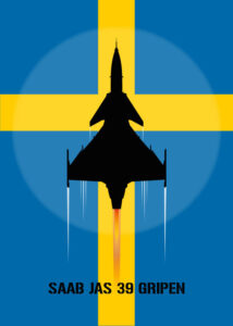 SAAB JAS 39 Gripen - Svensk flagga - Poster - Grafisk konst