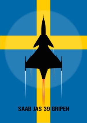 SAAB JAS 39 Gripen - Svensk flagga - Poster - Grafisk konst