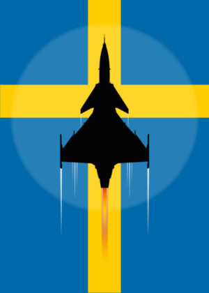 SAAB JAS 39 Gripen - Svensk flagga - Poster - Grafisk konst