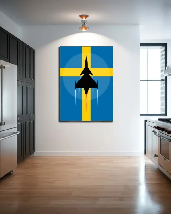 SAAB JAS 39 Gripen - Svensk flagga - Poster - Grafisk konst - Ramexempel