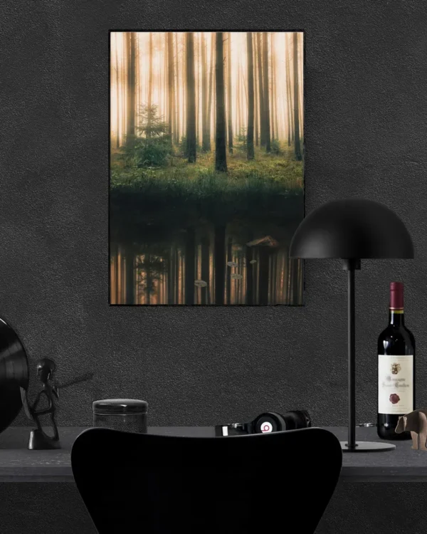 Reflection In The Foggy Forest - Poster - Fotografi - Ramexempel