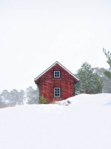 Old Red House During Snowstorm - Poster - Fotografi