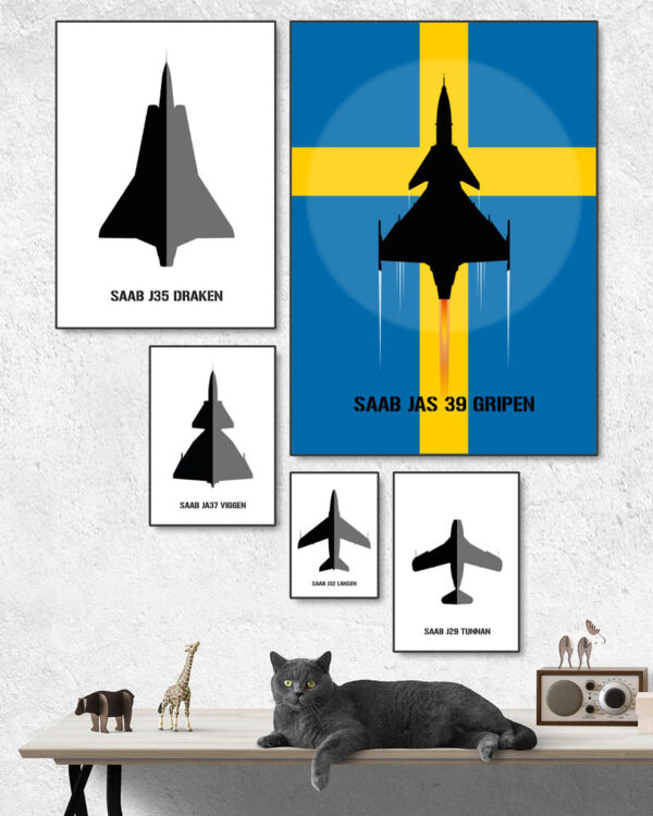 Svenska Stridsflygplan - Serie om fem posters i olika storlekar.