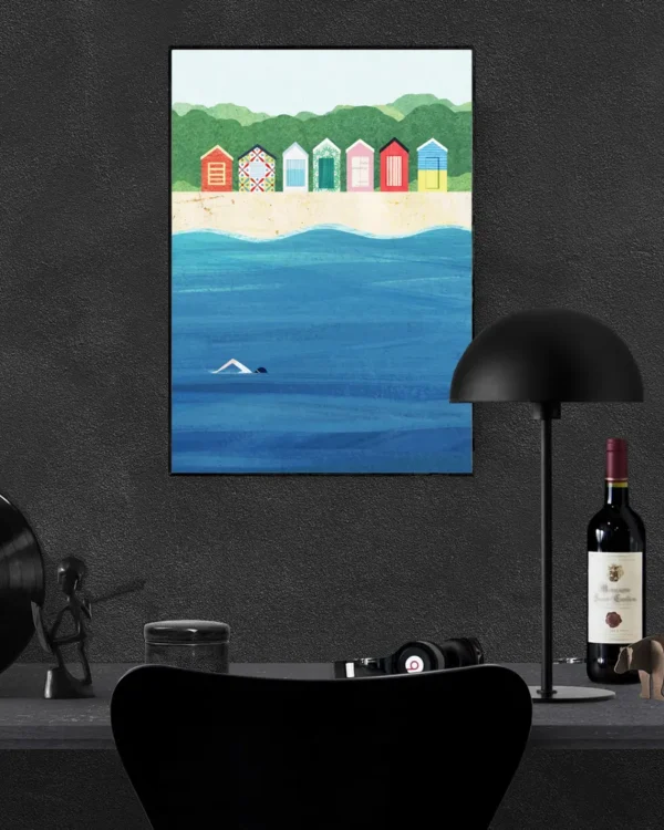 Beach Huts - Poster - Grafisk konst - Ramexempel