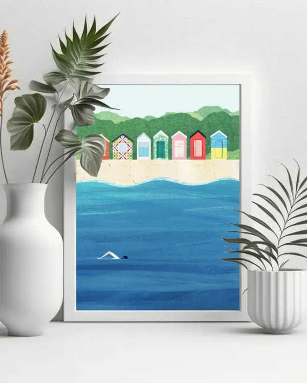 Beach Huts - Poster - Grafisk konst - Ramexempel