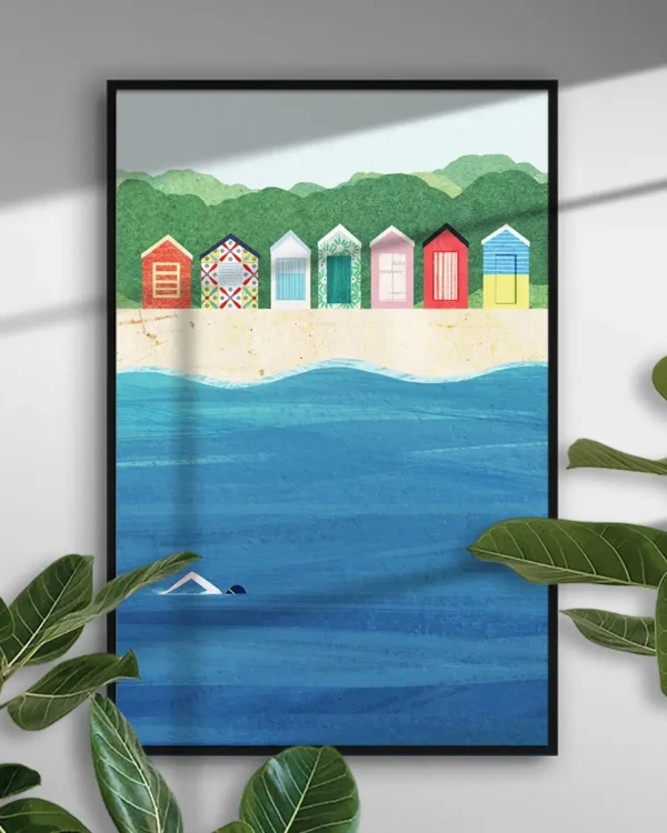 Beach Huts - Poster - Grafisk konst - Ramexempel