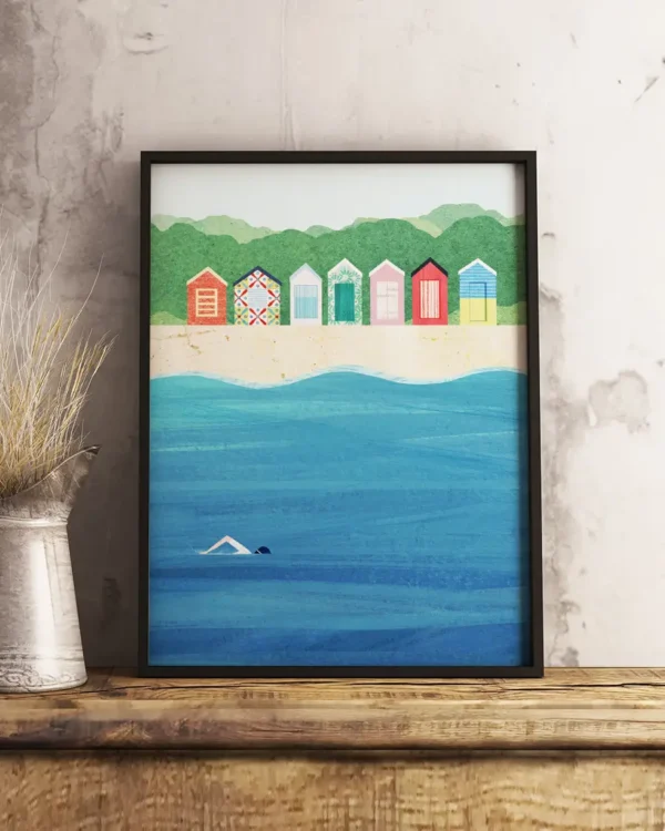 Beach Huts - Poster - Grafisk konst - Ramexempel