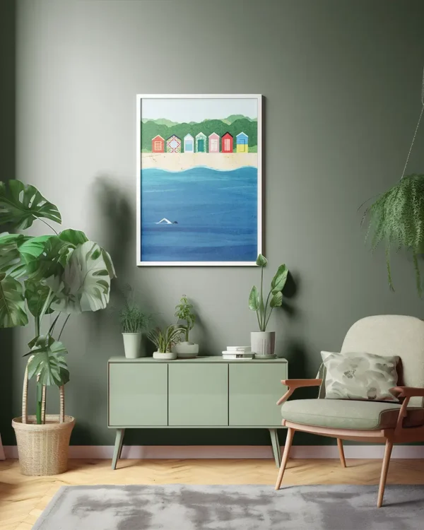 Beach Huts - Poster - Grafisk konst - Ramexempel