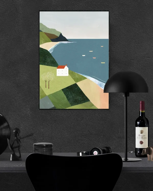 House on the Cliff - Poster - Grafisk konst - Ramexempel