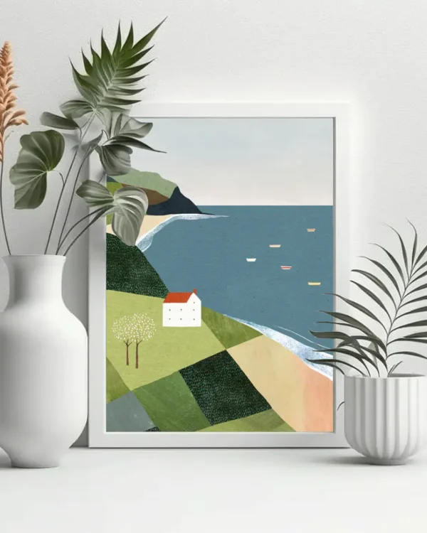 House on the Cliff - Poster - Grafisk konst - Ramexempel