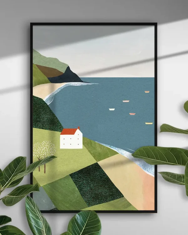House on the Cliff - Poster - Grafisk konst - Ramexempel