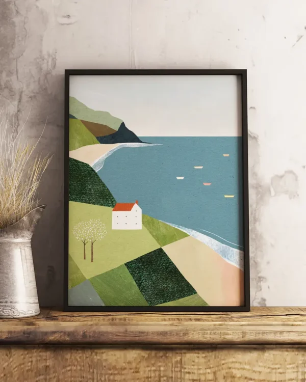 House on the Cliff - Poster - Grafisk konst - Ramexempel