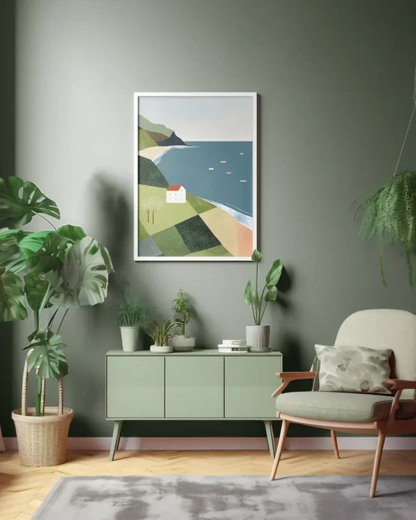 House on the Cliff - Poster - Grafisk konst - Ramexempel