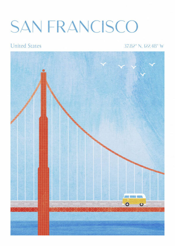 San Francisco, Golden Gate Bridge - Poster - Grafisk konst