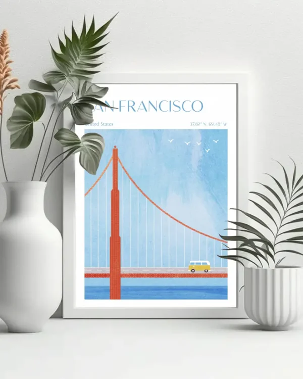 San Francisco, Golden Gate Bridge - Poster - Grafisk konst - Ramexempel