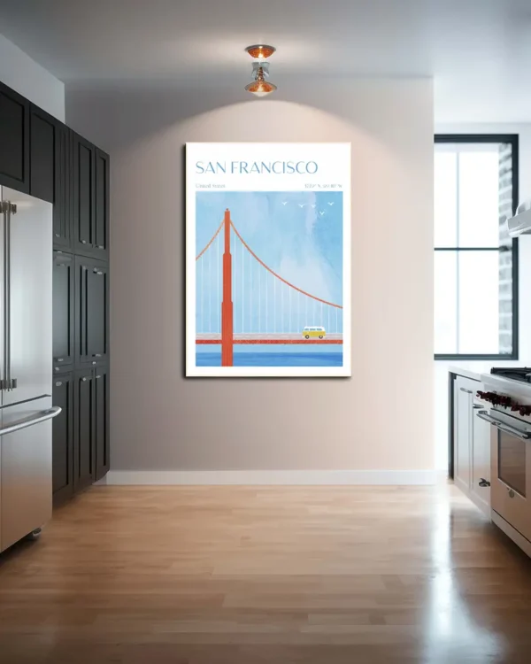 San Francisco, Golden Gate Bridge - Poster - Grafisk konst - Ramexempel
