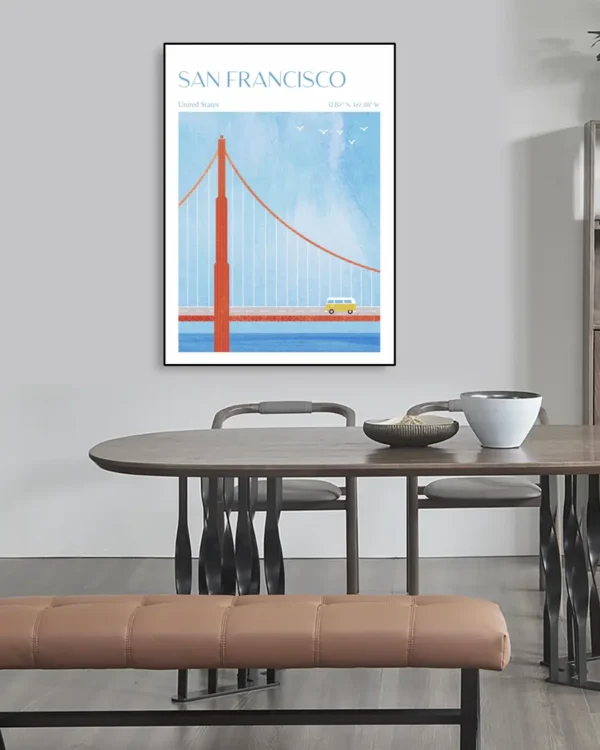 San Francisco, Golden Gate Bridge - Poster - Grafisk konst - Ramexempel