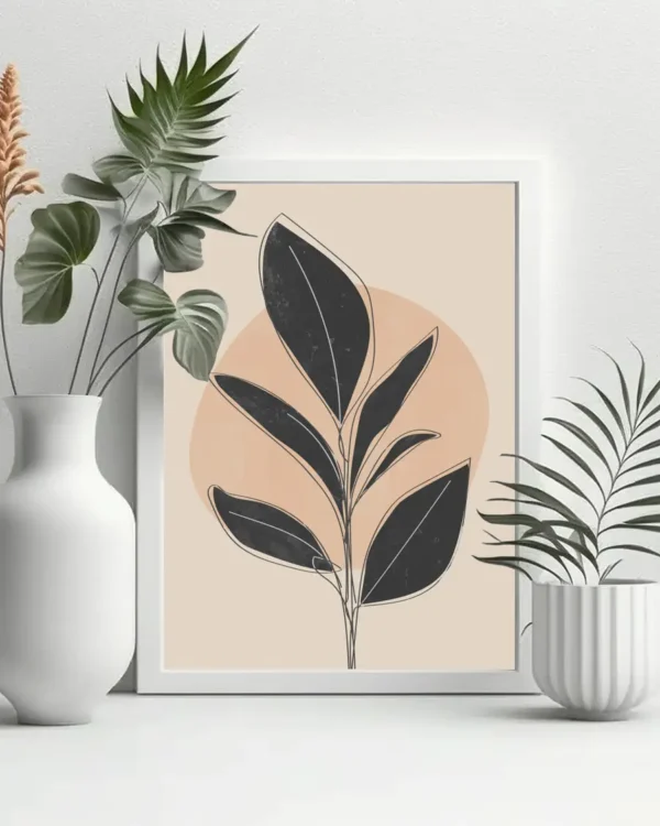 Black Abstract Plant - Poster - Grafisk konst - Ramexempel