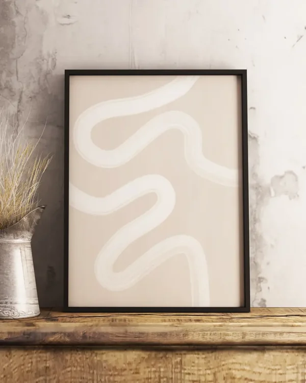 Beige One Line Drawing - Poster - Grafisk konst - Ramexempel