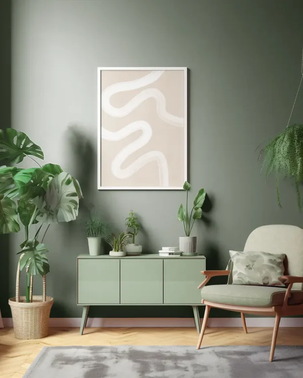 Beige One Line Drawing - Poster - Grafisk konst - Ramexempel