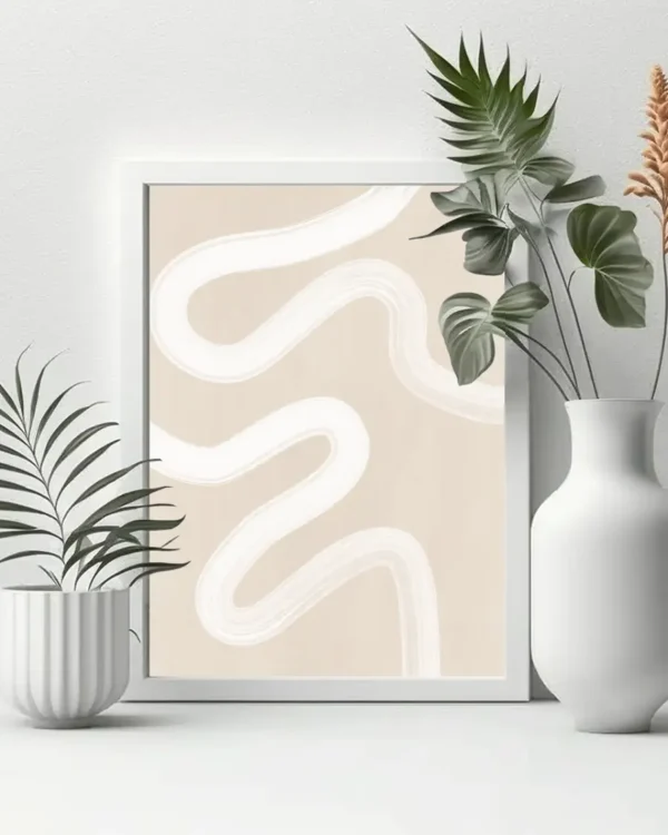 Beige One Line Drawing - Poster - Grafisk konst - Ramexempel