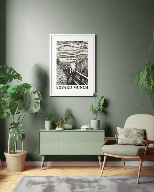 Skriet- The Scream - Monochrome Version - Edvard Munch - Poster - Klassisk konst - Ramexempel