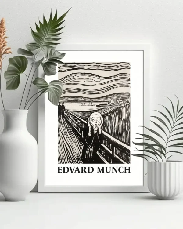 Skriet- The Scream - Monochrome Version - Edvard Munch - Poster - Klassisk konst - Ramexempel