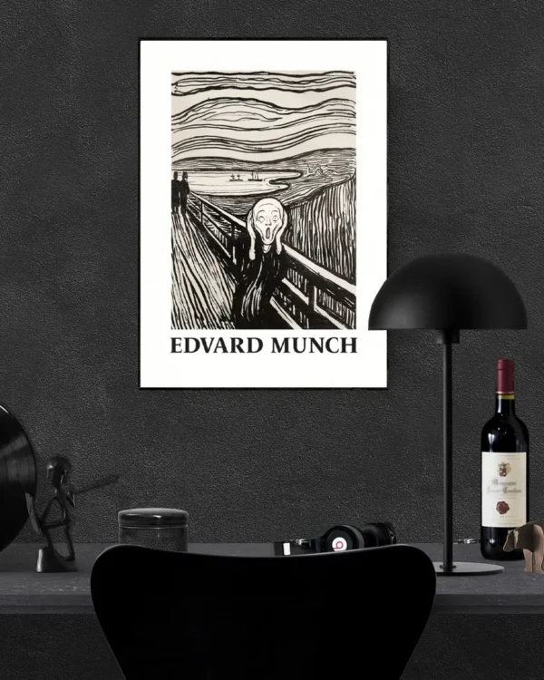 Skriet- The Scream - Monochrome Version - Edvard Munch - Poster - Klassisk konst - Ramexempel