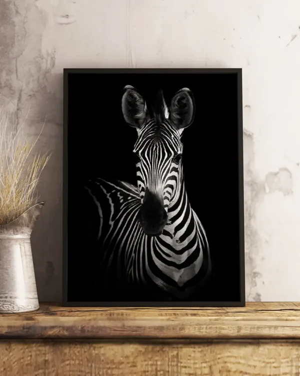 The Zebra - Poster - Svartvitt fotografi - Ramexempel