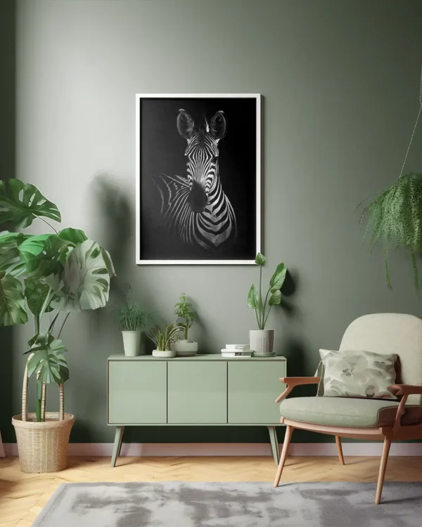The Zebra - Poster - Svartvitt fotografi - Ramexempel